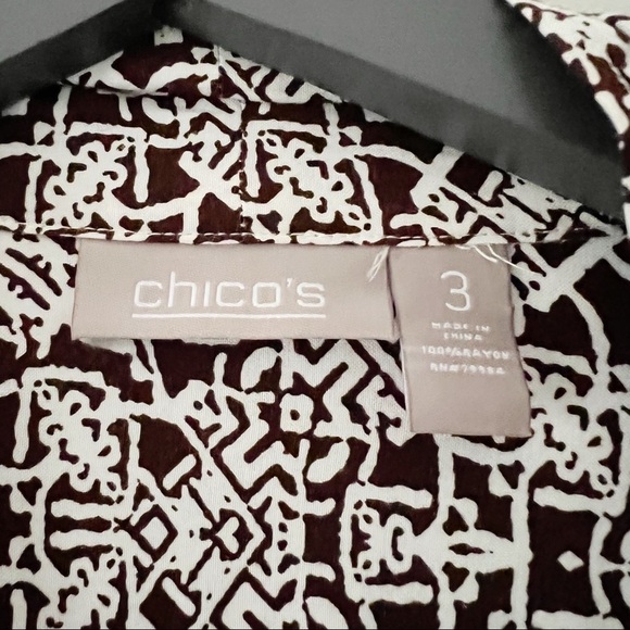 Chico’s Brown & White Open Front Rayon Cardigan Size 3 - Picture 7 of 13